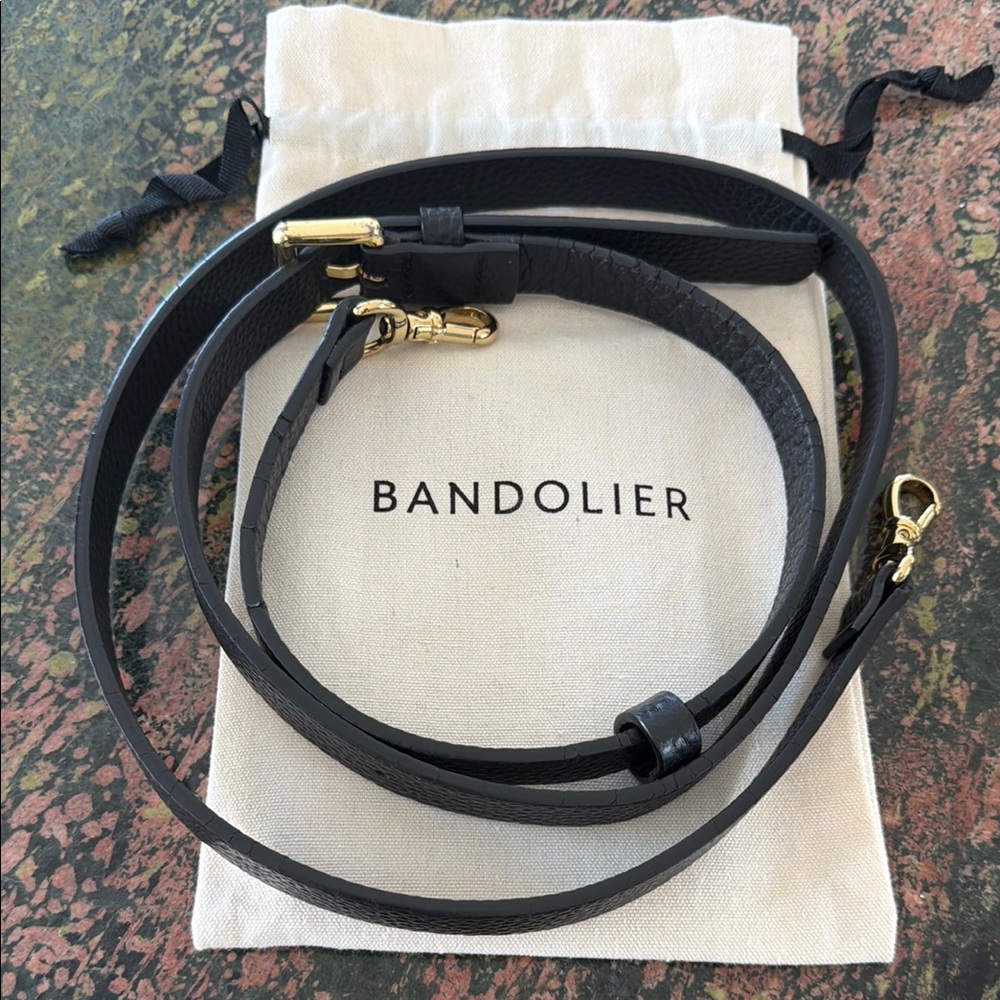 Bandolier Black Leather Strap with Gold Hardware